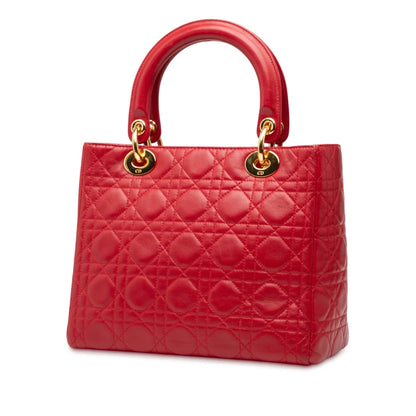 Red Dior Medium Lambskin Cannage Lady Dior Satchel