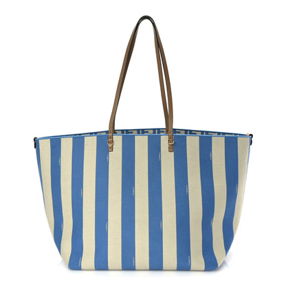Fendi Pequin Stripe FF Large Roll Tote Cerulean Blue Sand Beige