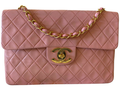 Chanel 90 S Barbie Pink Lambskin Maxi 24K Gold Hardware