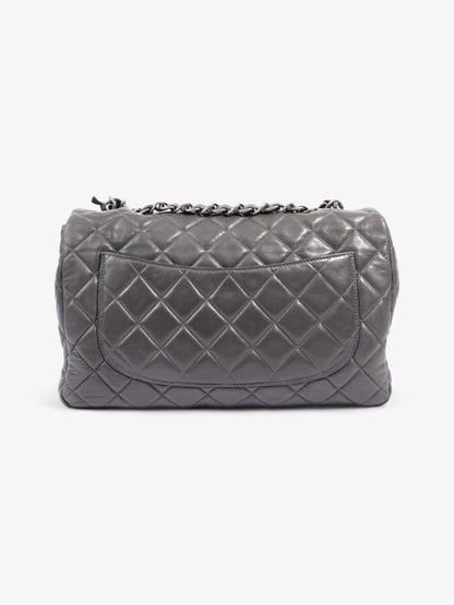 Chanel Classic Single Flap Grey Lambskin Leather Jumbo