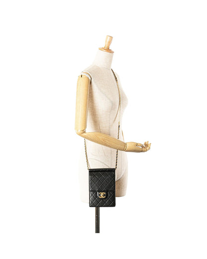 Quilted Lambskin Crossbody Bag with Pearl Chain Strap