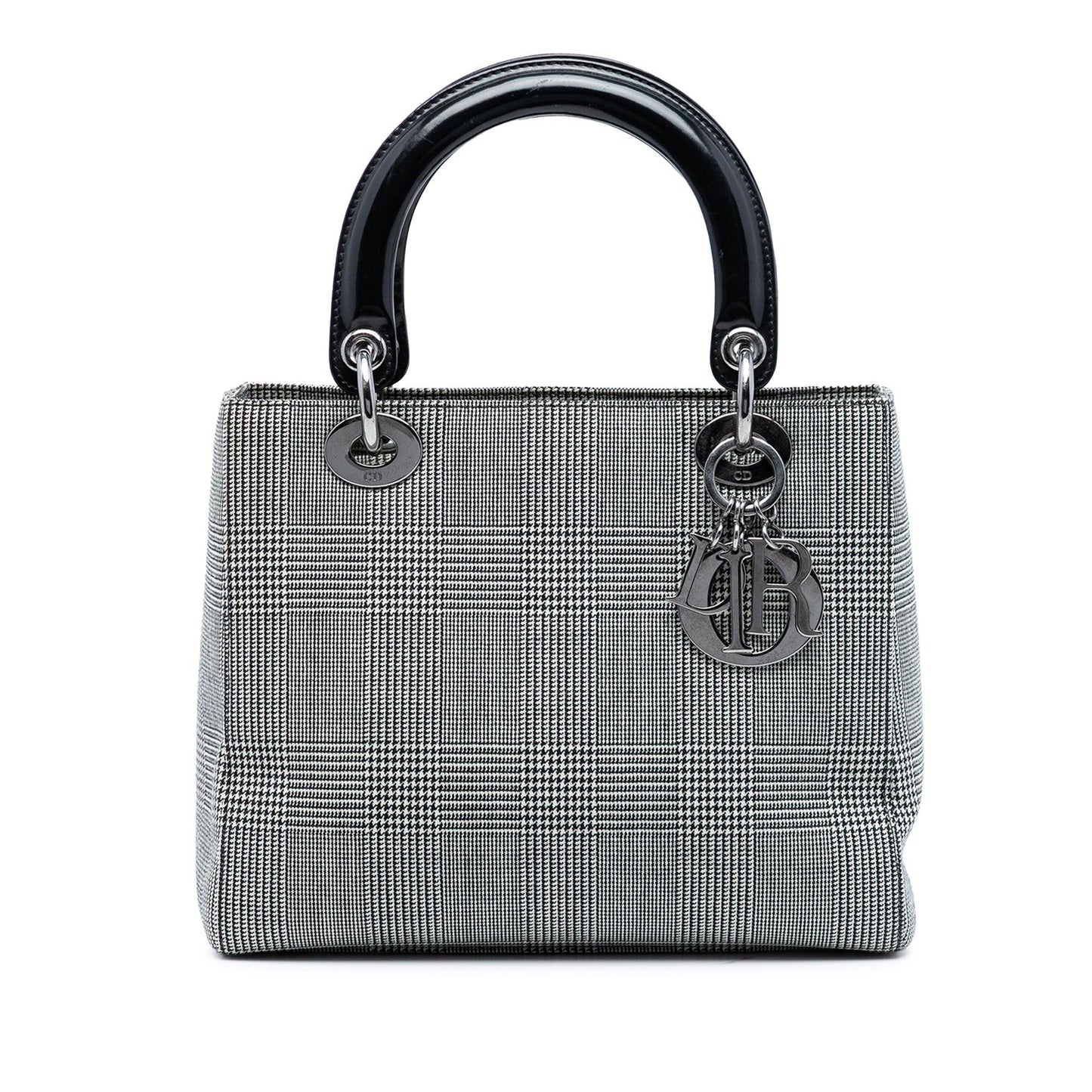 Gray Dior Medium Canvas Houndstooth Lady Dior Satchel
