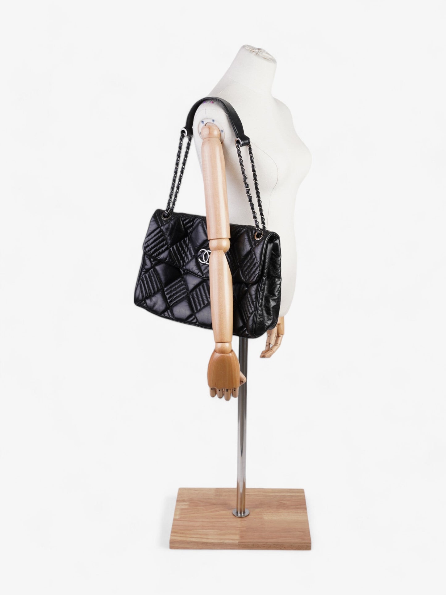 Chanel In And Out Flap Bag Black Lambskin Leather Maxi
