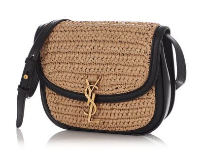 Saint Laurent Black Leather And Straw Kaia Bag