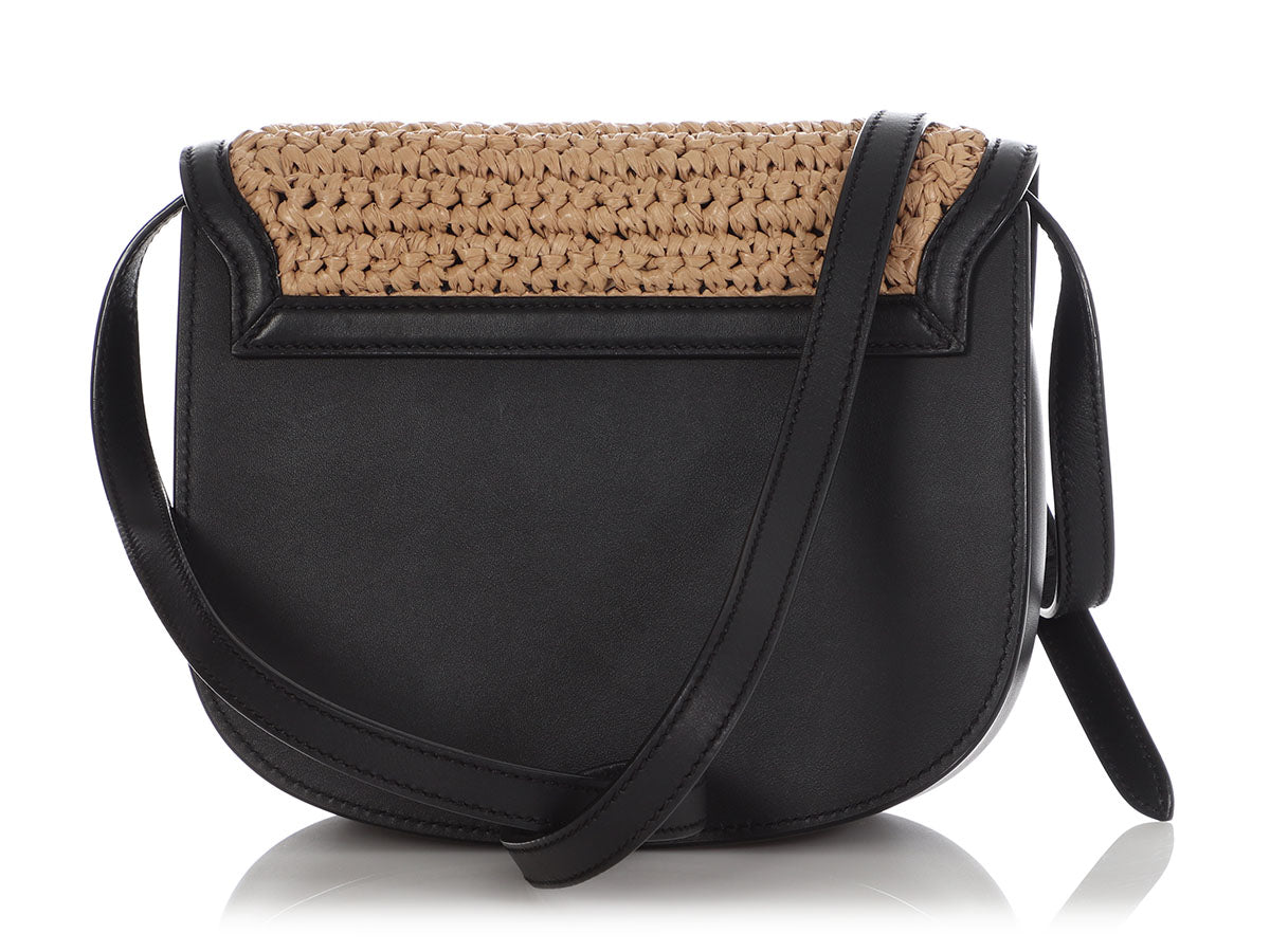 Saint Laurent Black Leather And Straw Kaia Bag