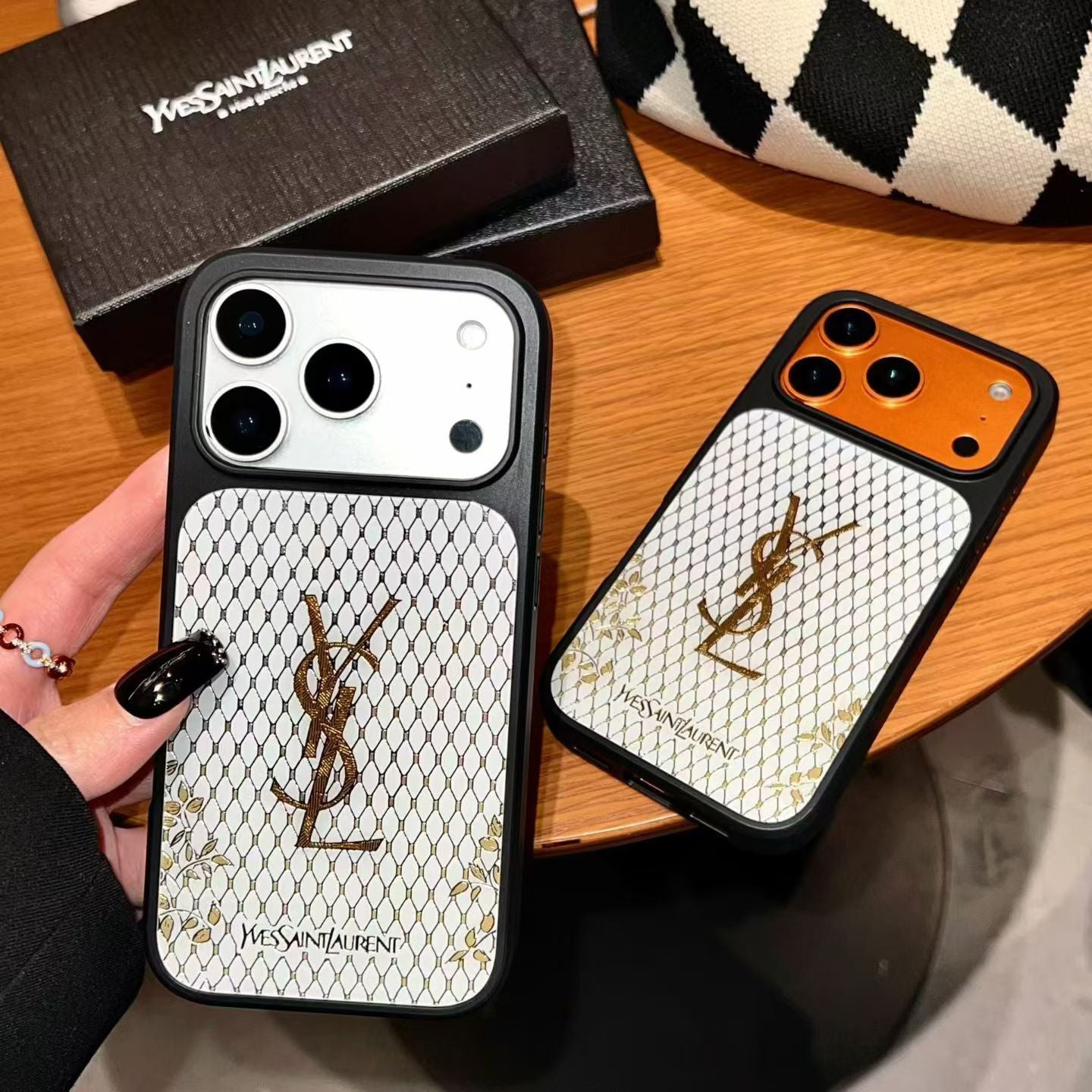 YSL Phone Case Gilded Style for iPhone 1417 / Pro / Pro Max