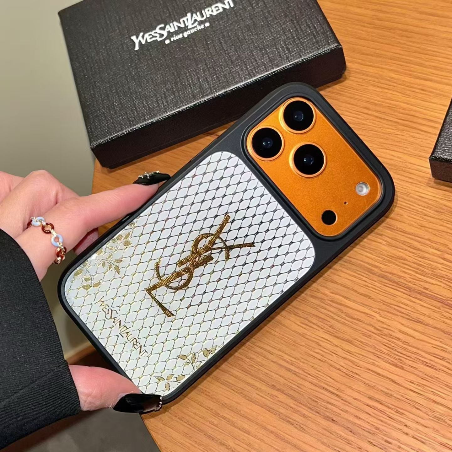 YSL Phone Case Gilded Style for iPhone 1417 / Pro / Pro Max