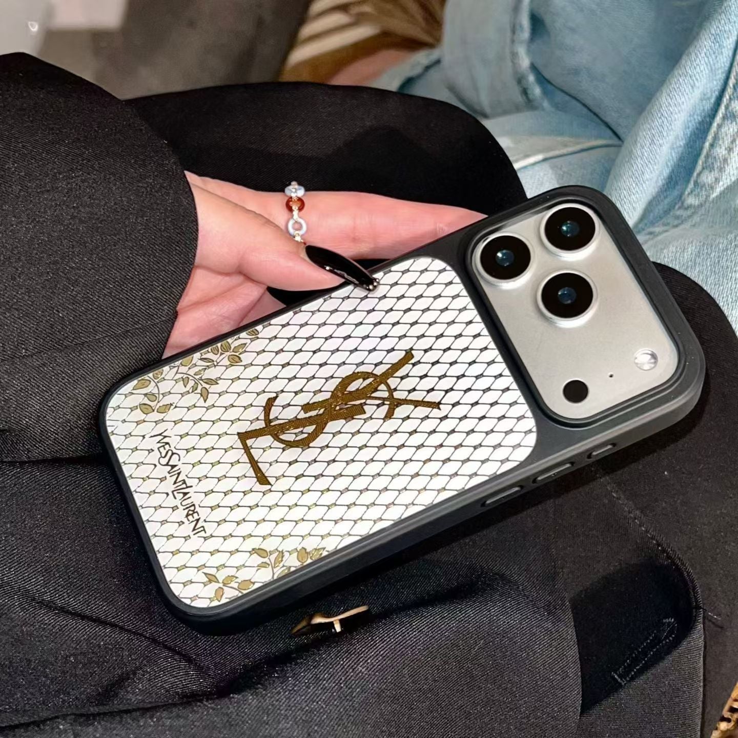 YSL Phone Case Gilded Style for iPhone 1417 / Pro / Pro Max
