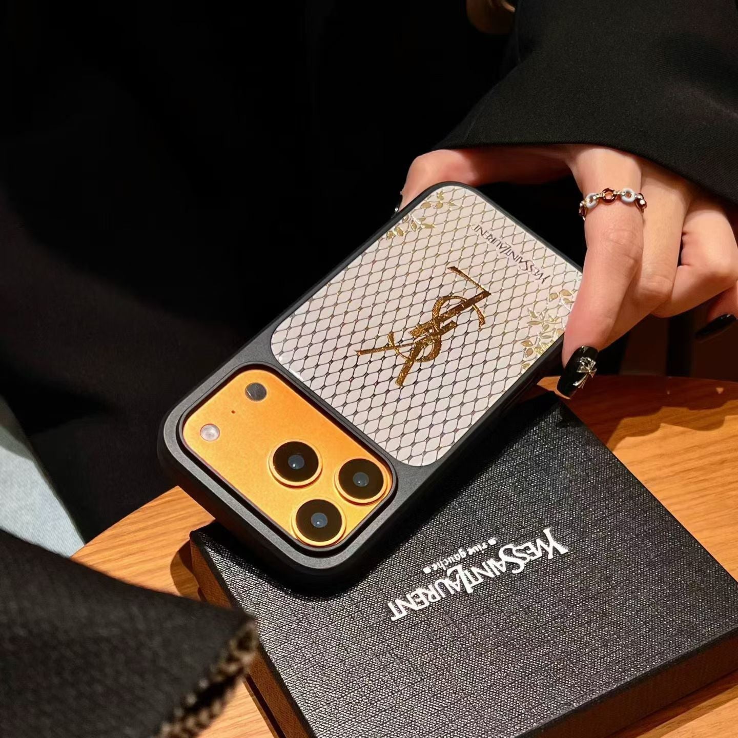 YSL Phone Case Gilded Style for iPhone 1417 / Pro / Pro Max