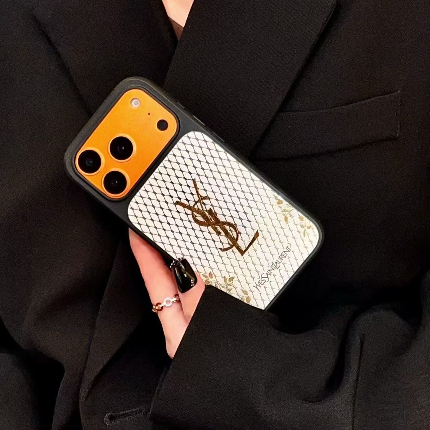 YSL Phone Case Gilded Style for iPhone 1417 / Pro / Pro Max