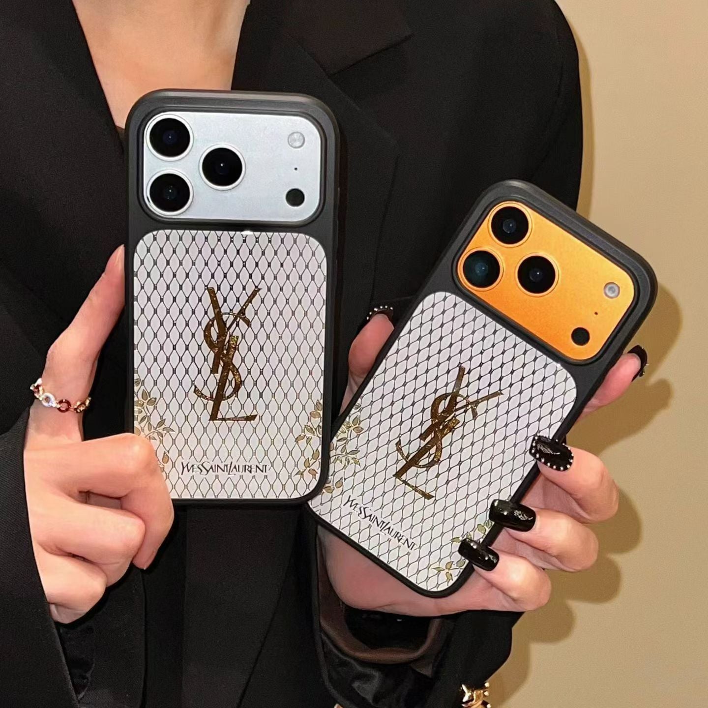 YSL Phone Case Gilded Style for iPhone 1417 / Pro / Pro Max