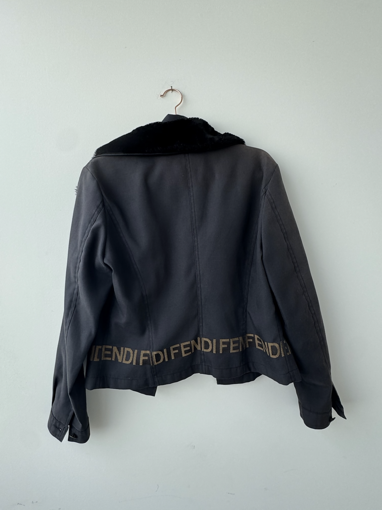 FENDI JEANS Women's Logo Fur Jacket Denim Black