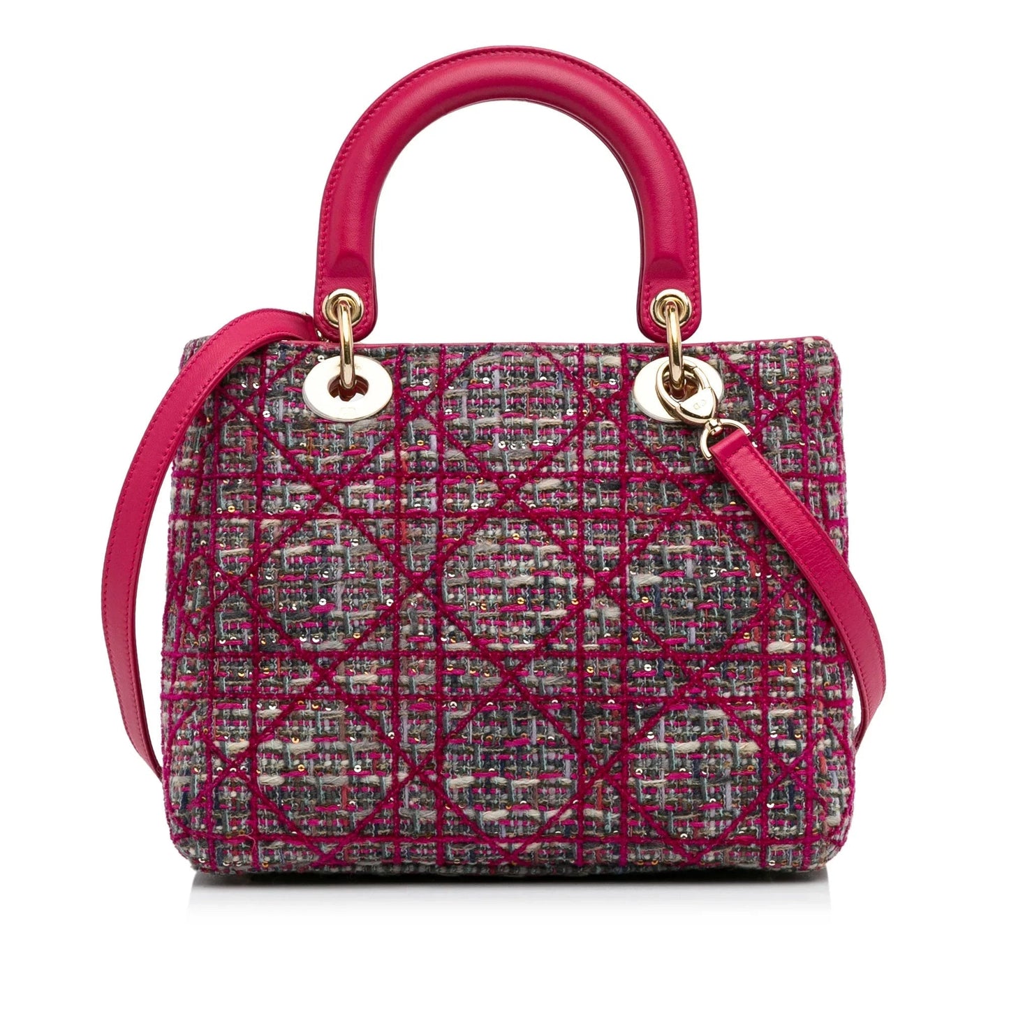 Pink Dior Medium Tweed Macrocannage Lady Dior Satchel