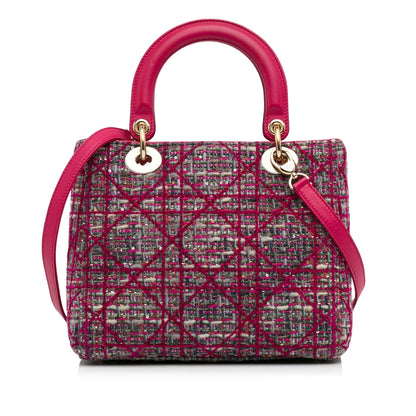Pink Dior Medium Tweed Macrocannage Lady Dior Satchel