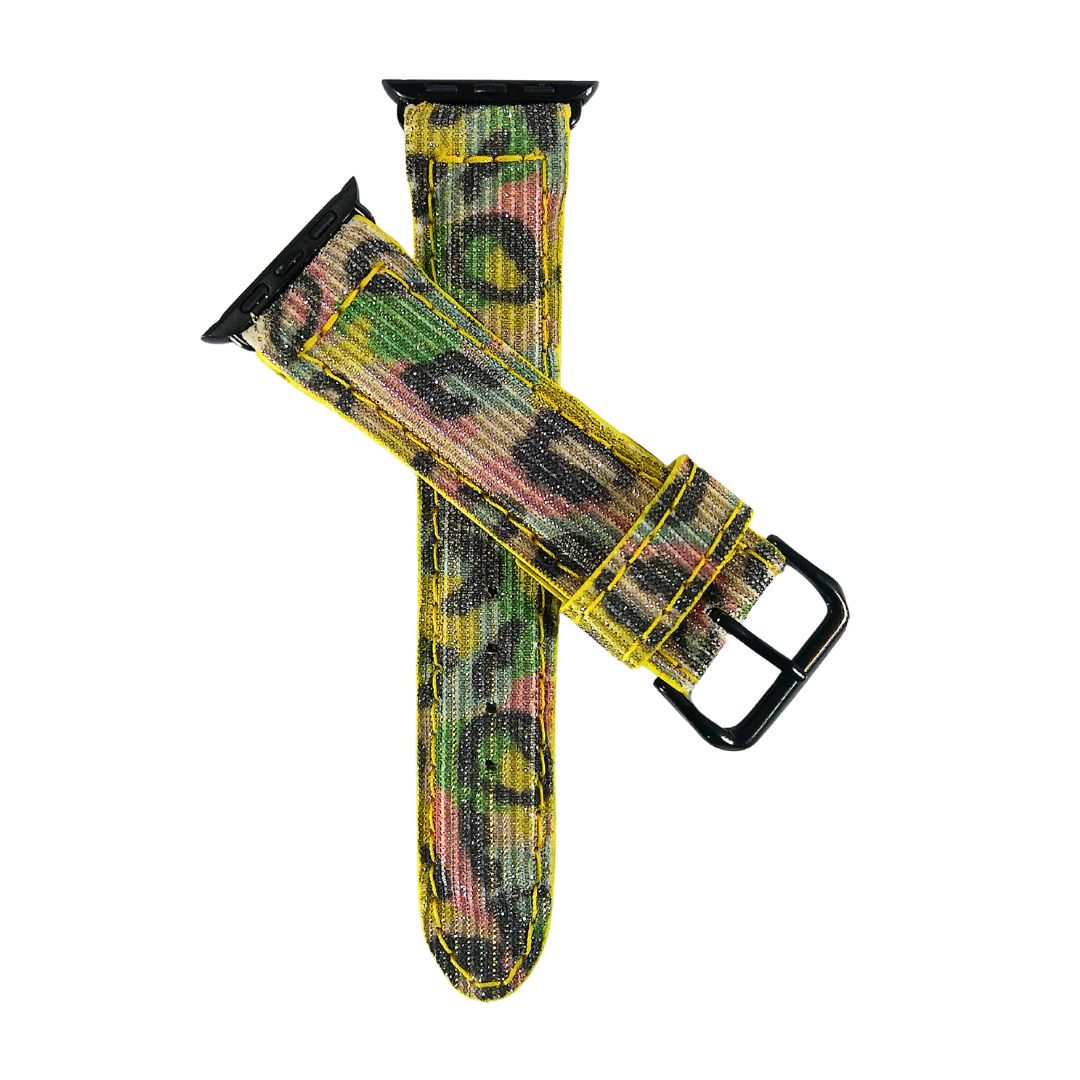 Yellow Leopard Apple Watch Band Glitter