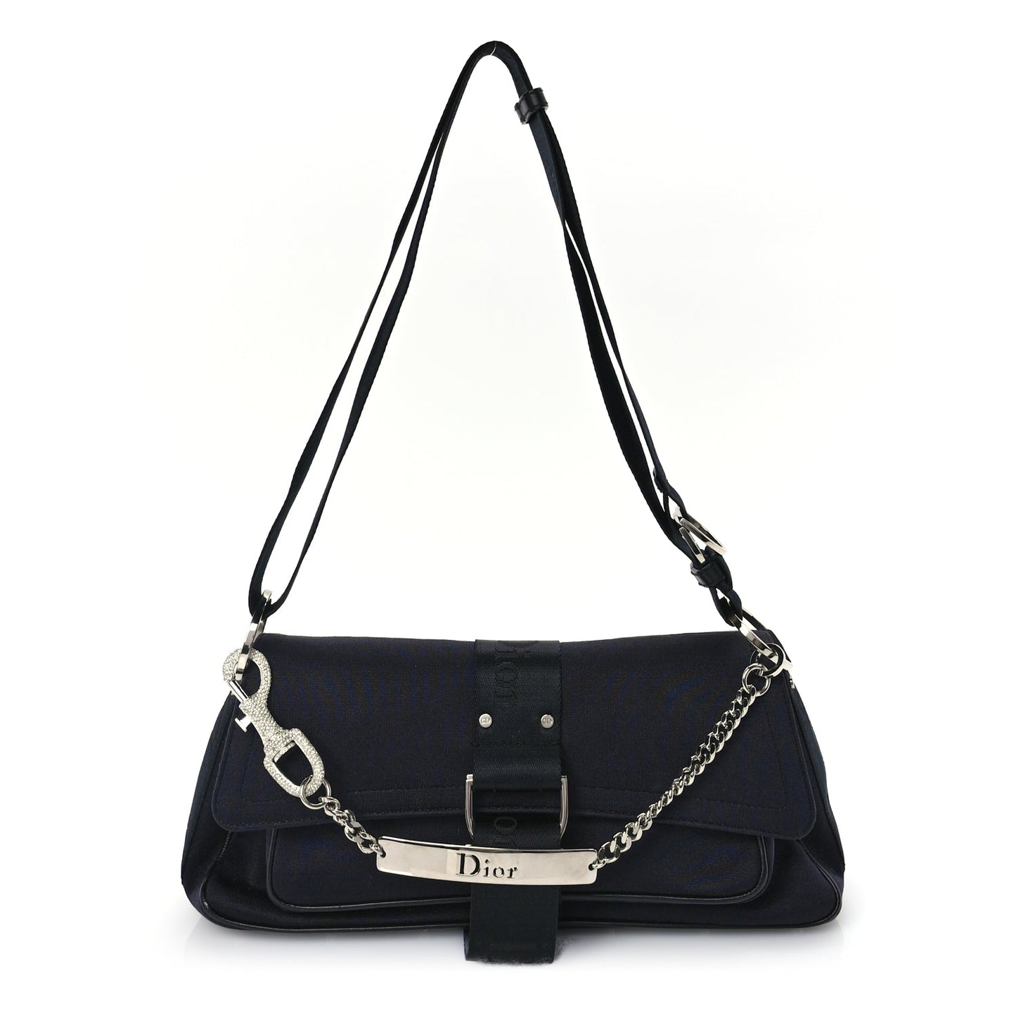 Christian Dior Silk Jersey Crystal Hardcore Bag Navy