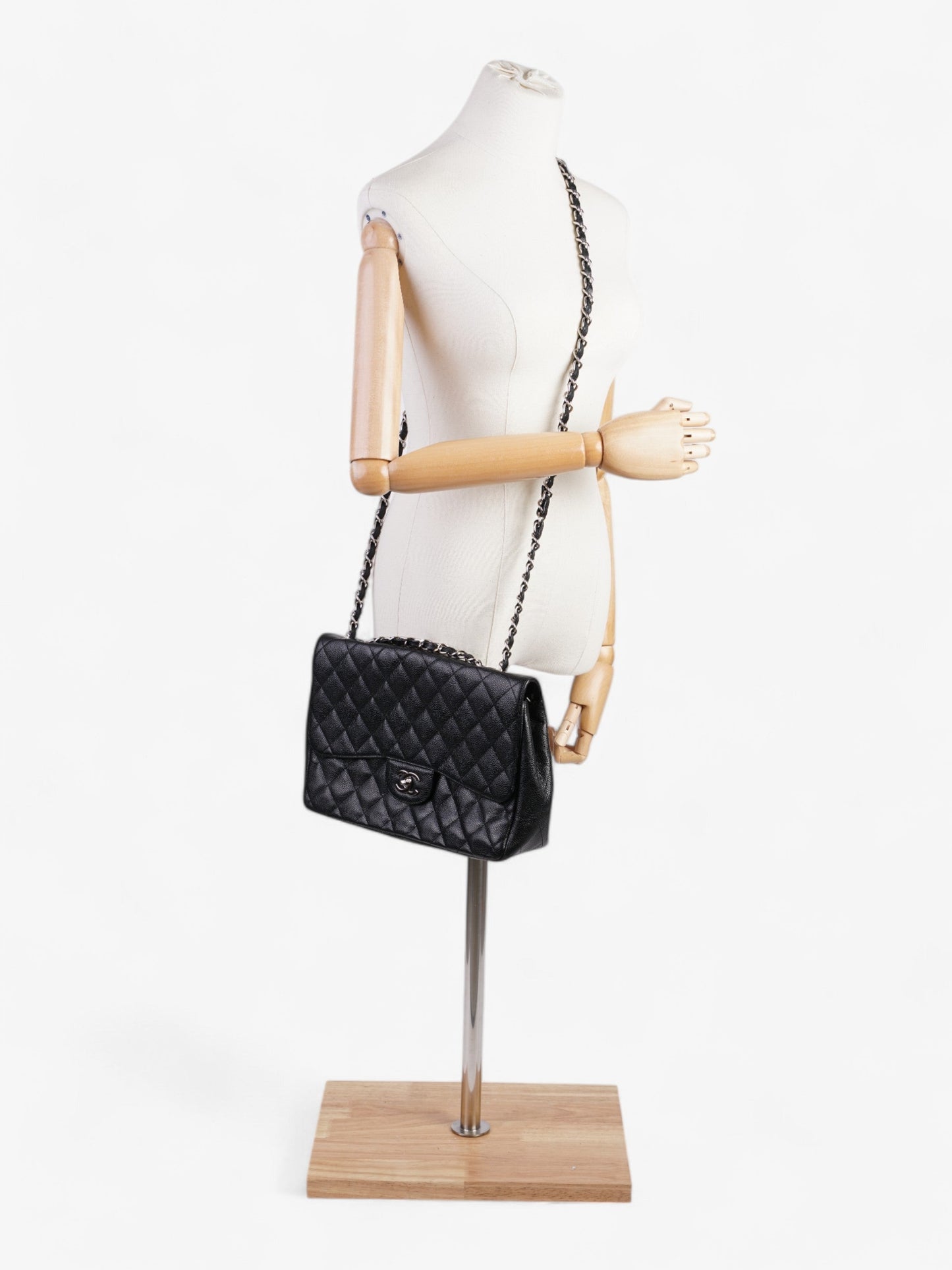 Chanel Classic Single Flap Black Caviar Leather Jumbo