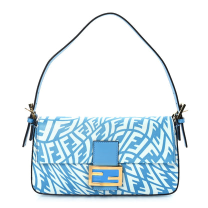 Fendi X SARAH COLEMAN Glazed Canvas Vitello King FF Vertigo Baguette 1997 Cyber Blue White