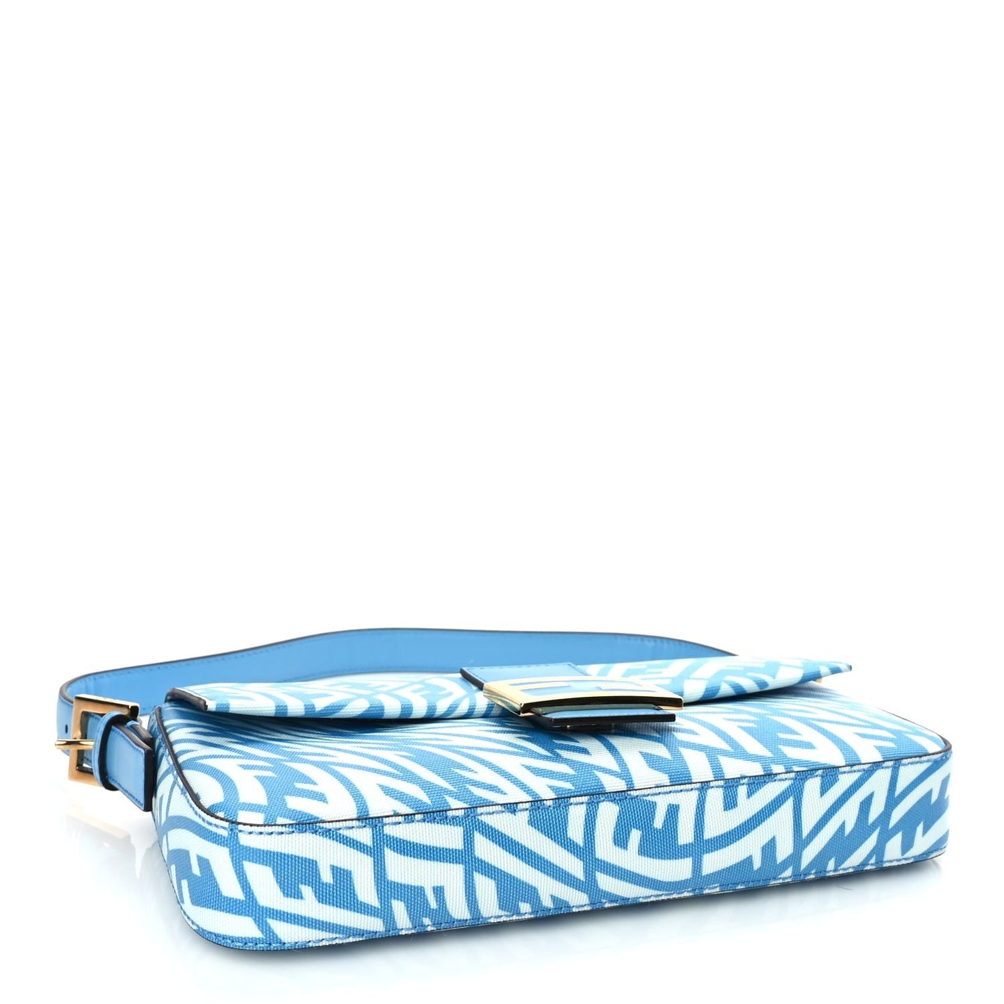 Fendi X SARAH COLEMAN Glazed Canvas Vitello King FF Vertigo Baguette 1997 Cyber Blue White