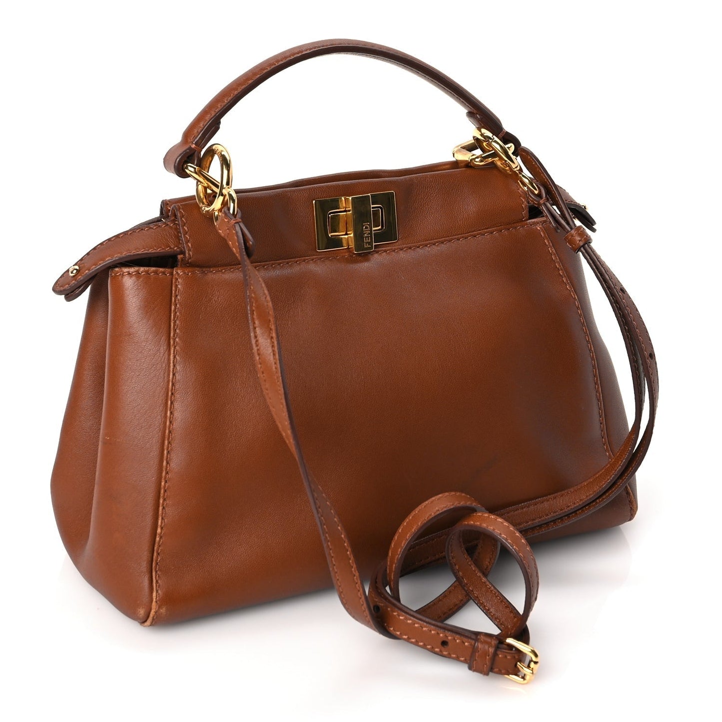 Fendi Nappa Mini Peekaboo Iconic Satchel Corteccia