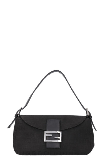 FENDI Zucca Print Baguette Shoulder Bag Black Canvas