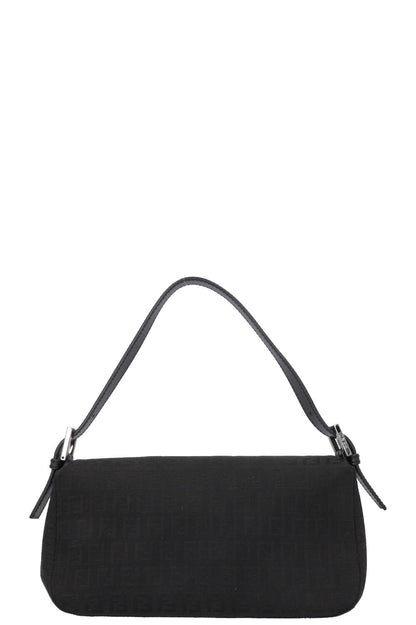 FENDI Zucca Print Baguette Shoulder Bag Black Canvas