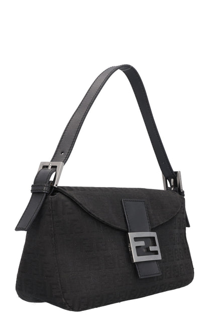 FENDI Zucca Print Baguette Shoulder Bag Black Canvas