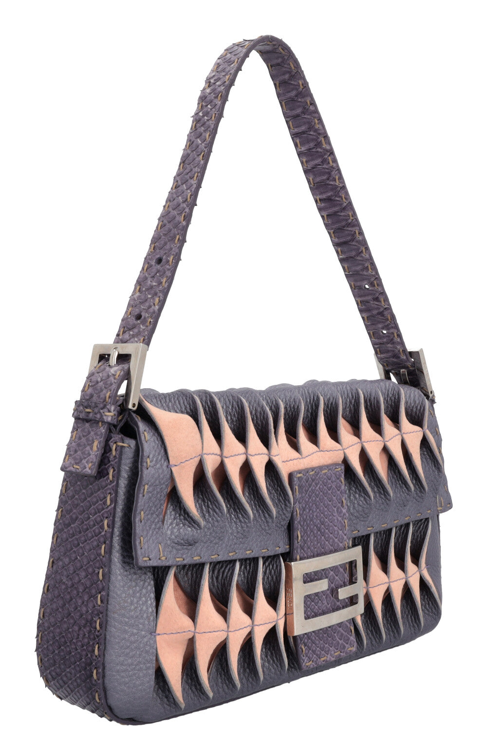 FENDI Selleria Baguette Bag Python Purple Pink