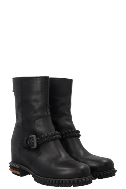 FENDI Hidden Wedge Studded Boots Leather Black