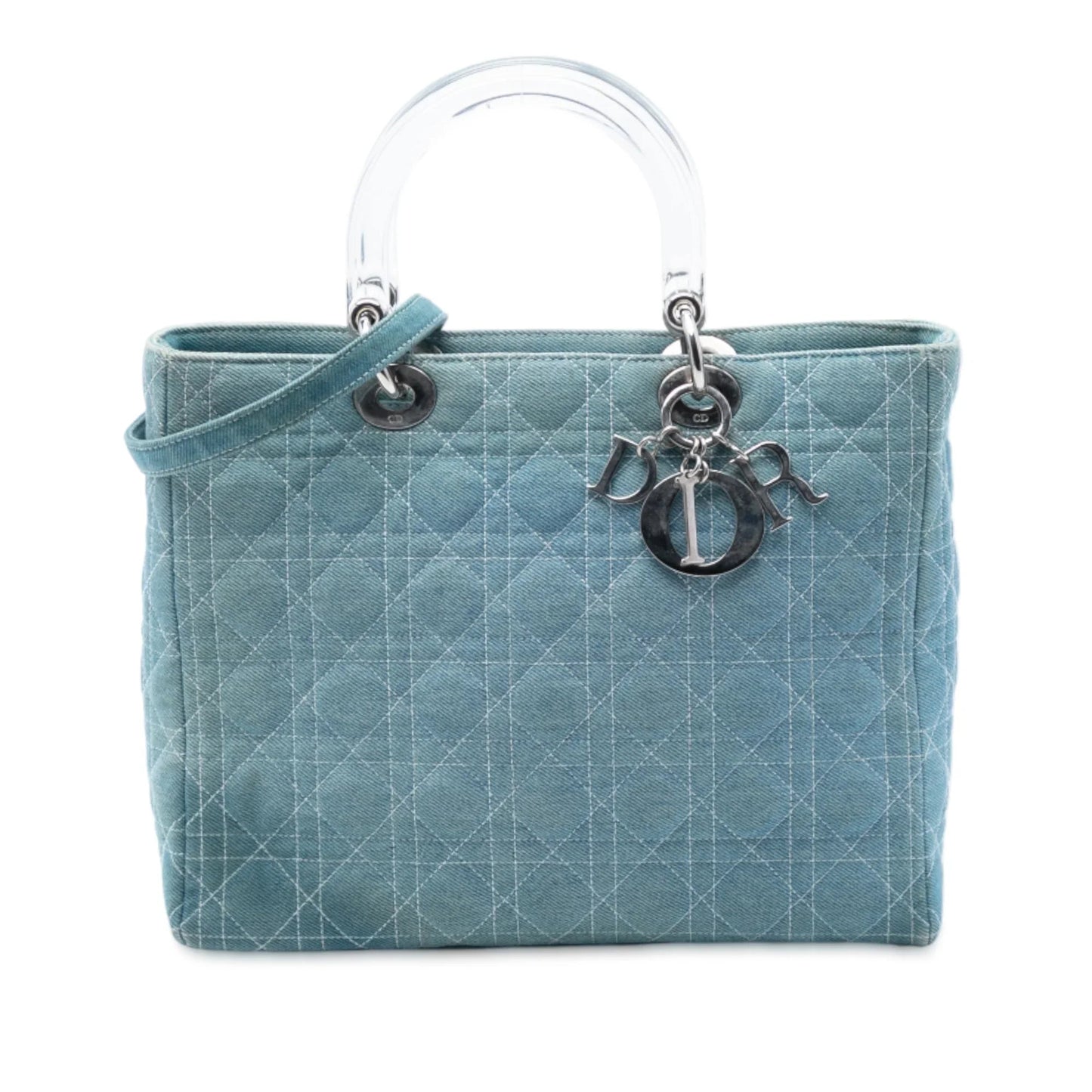 Blue Dior Large Denim Cannage Acrylic Handles Lady Dior Satchel