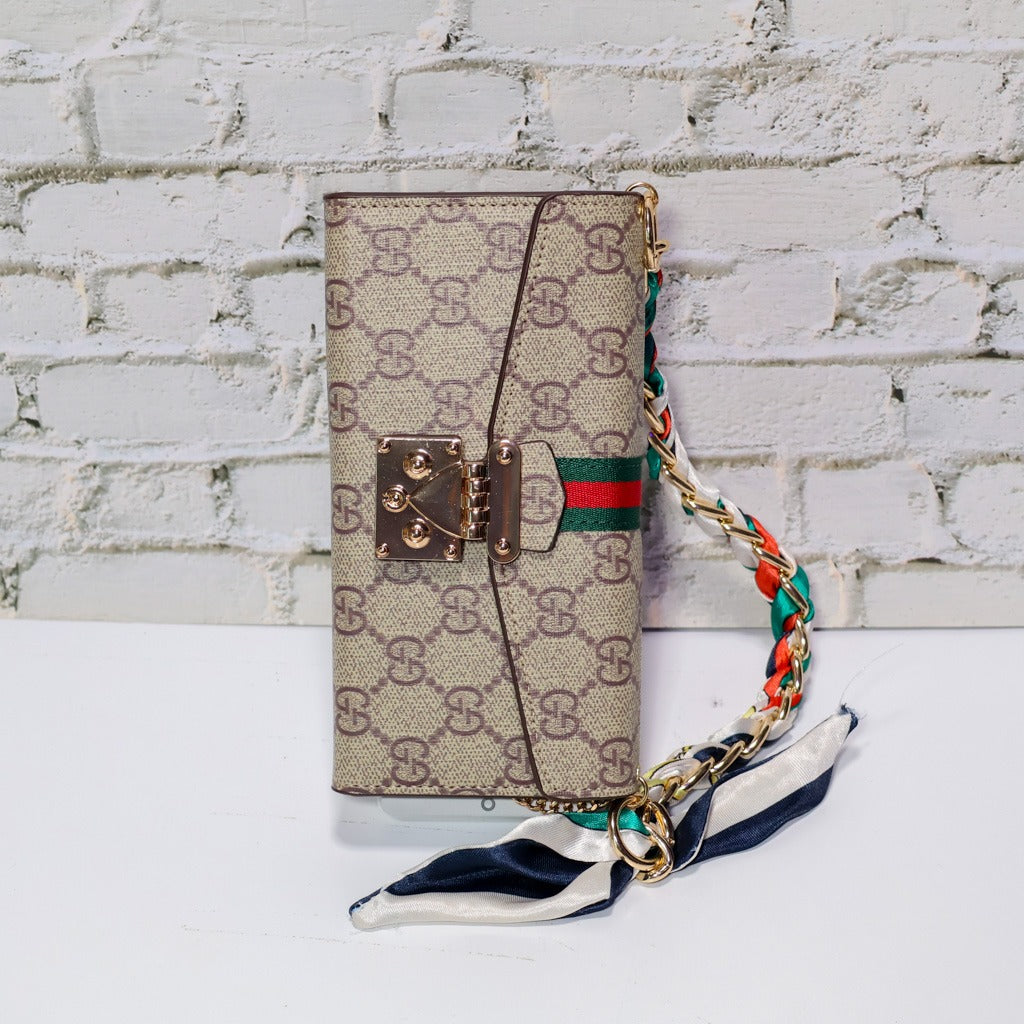 Retro Green Red Colorblock Monogram Chain iPhone Case