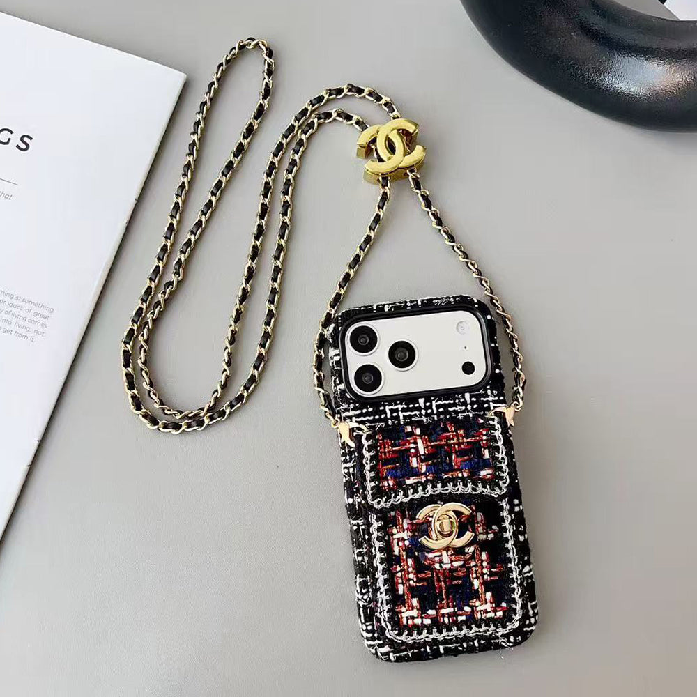 Chanel Style Tweed Quilted Card Holder Wallet Luxury Phone Case