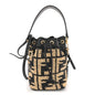 Fendi Raffia Vitello Seta F is FF Woven Mini Mon Tresor Bucket Bag Black Natural
