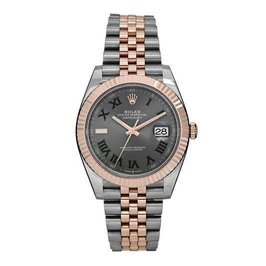 Stainless Steel 18K Everose Gold 41mm Oyster Perpetual Wimbledon Datejust Watch Slate 126331