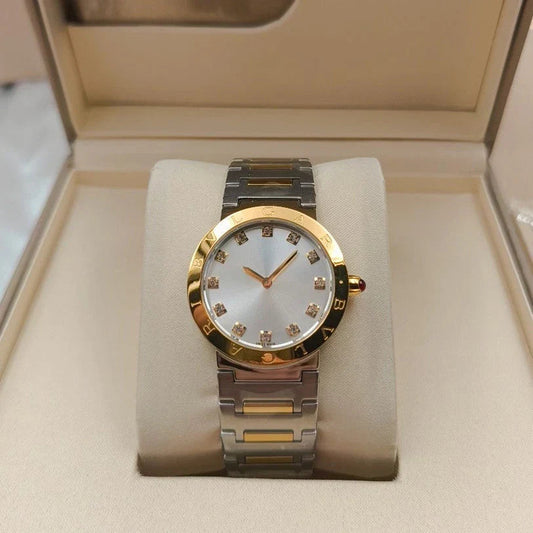 BVLGARI 33mm Diamond Numerals Gold Case Steel Pink Gold