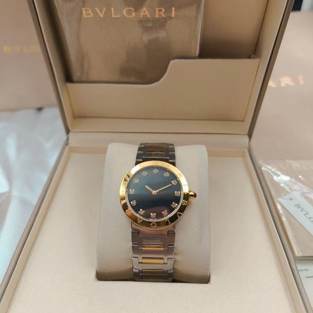 BVLGARI 33mm Diamond Numerals Gold Case Steel Pink Gold