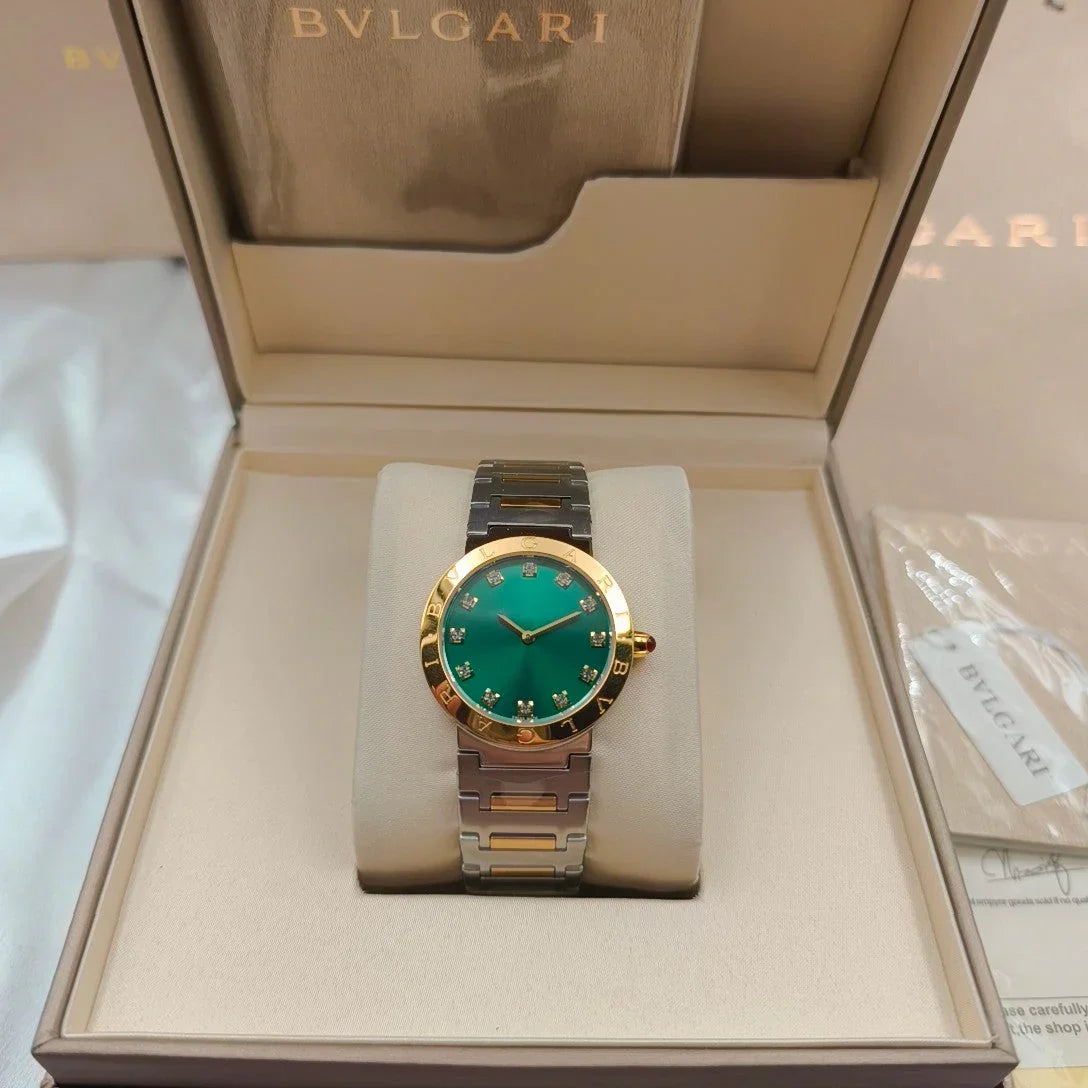 BVLGARI 33mm Diamond Numerals Gold Case Steel Pink Gold