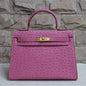 Luxury Hermes Kelly 32Cm Ostrich Vein Handbag Pink Golden