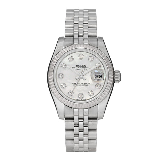 Stainless Steel 18K White Gold Diamond Mother of Pearl 26mm Oyster Perpetual Datejust Watch 179174