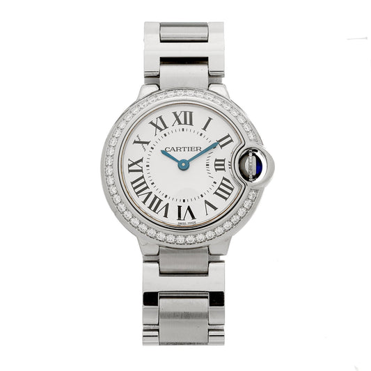 Stainless Steel Diamond Bezel 28mm Ballon Bleu De Cartier Quartz Watch