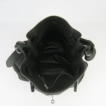 Luxury Hermes Nappa Leather Shoulder Bag Black Silver