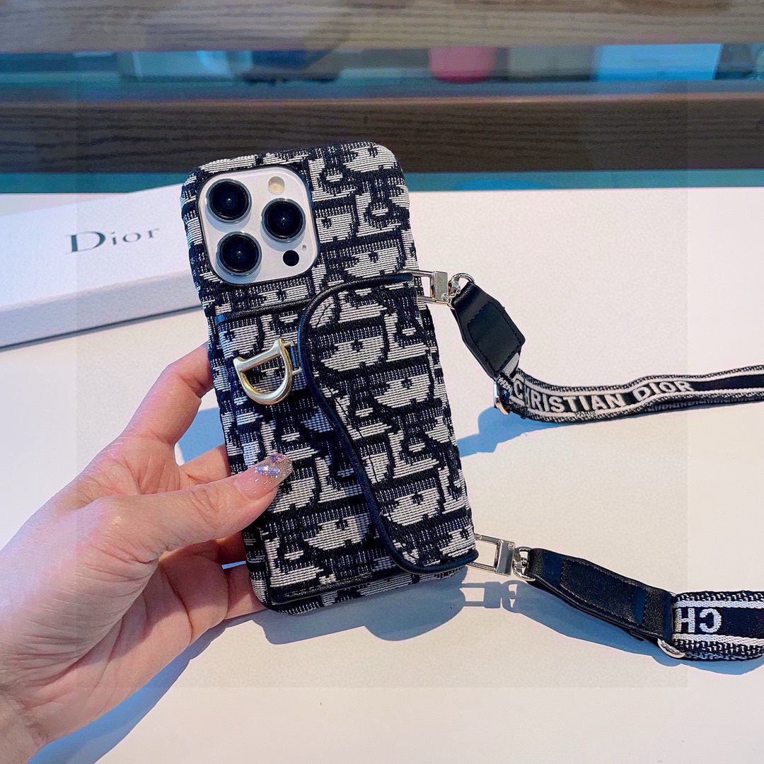 Dior Montaigne Card Holder Phone Case Embroidered Strap