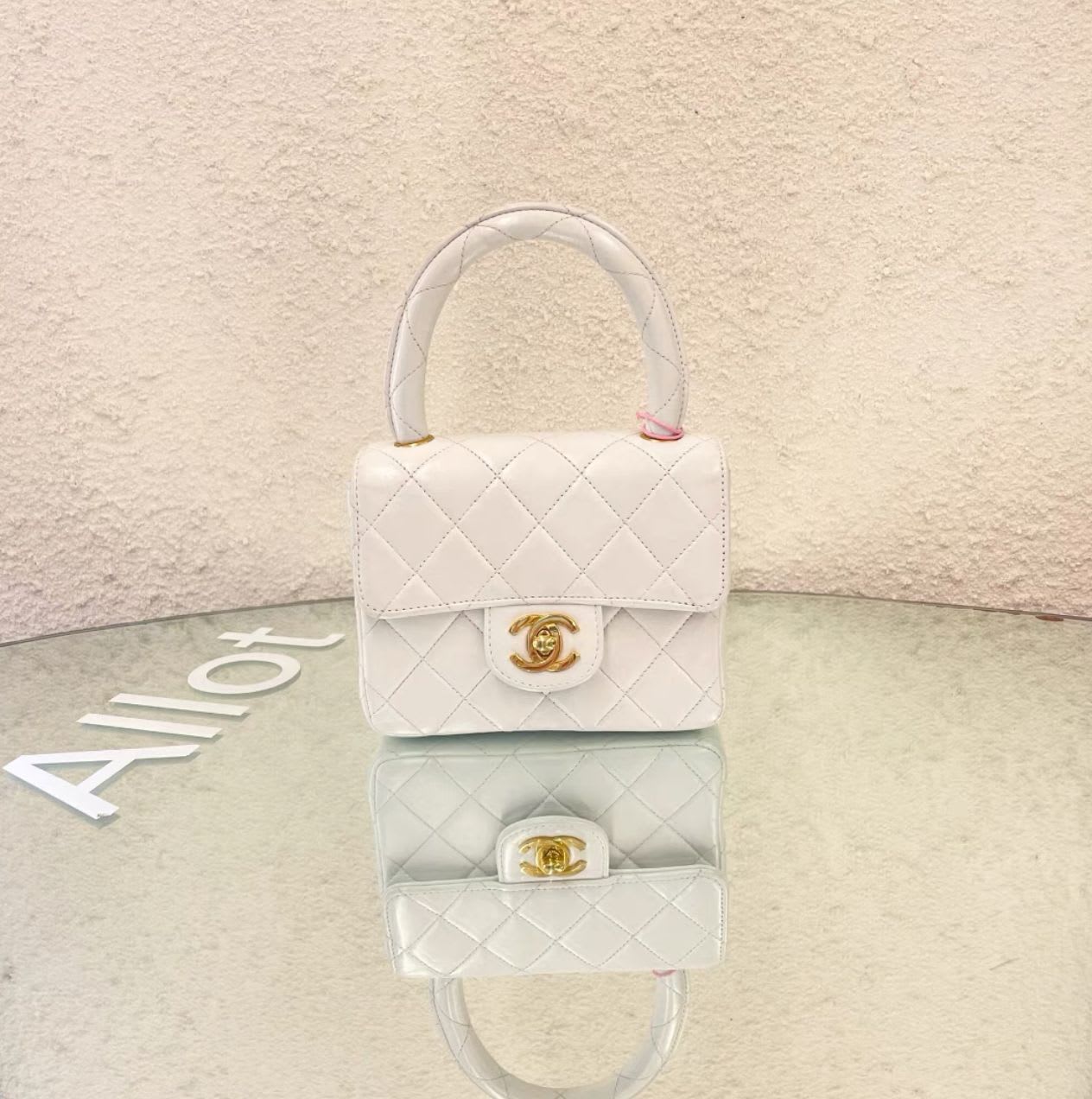 Chanel White Quilted Lambskin Cc Top Handle Mini Kelly Bag Gold Hardware 1994