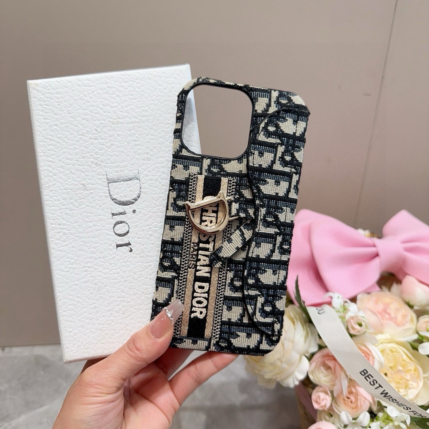 Dior Embroidered Fabric Card Holder Phone Case