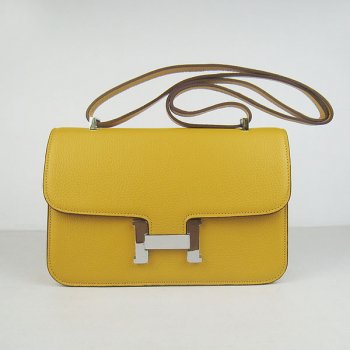 Luxury Hermes Constance 28Cm Togo Leather Bag Yellow Silver