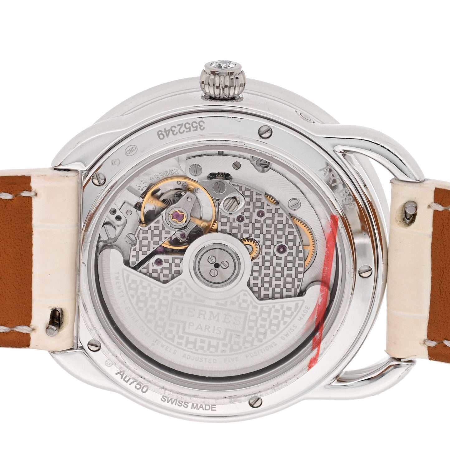 18K White Gold Alligator Diamond Bezel Mother of Pearl 38mm Arceau Petite Lune Dans Les Nuages Automatic Watch Blanc