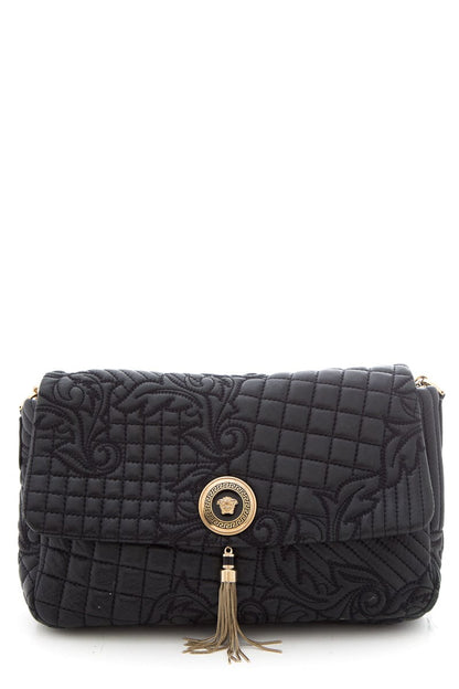 Versace Black Quilted Paisley Crossbody Handbag