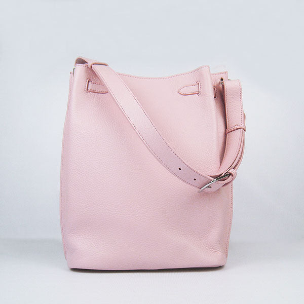 Luxury Hermes Nappa Leather Shoulder Bag Pink Silver