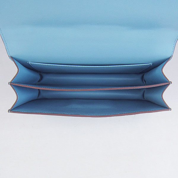 Luxury Hermes Calf Leather Message Bag Light Blue Silver
