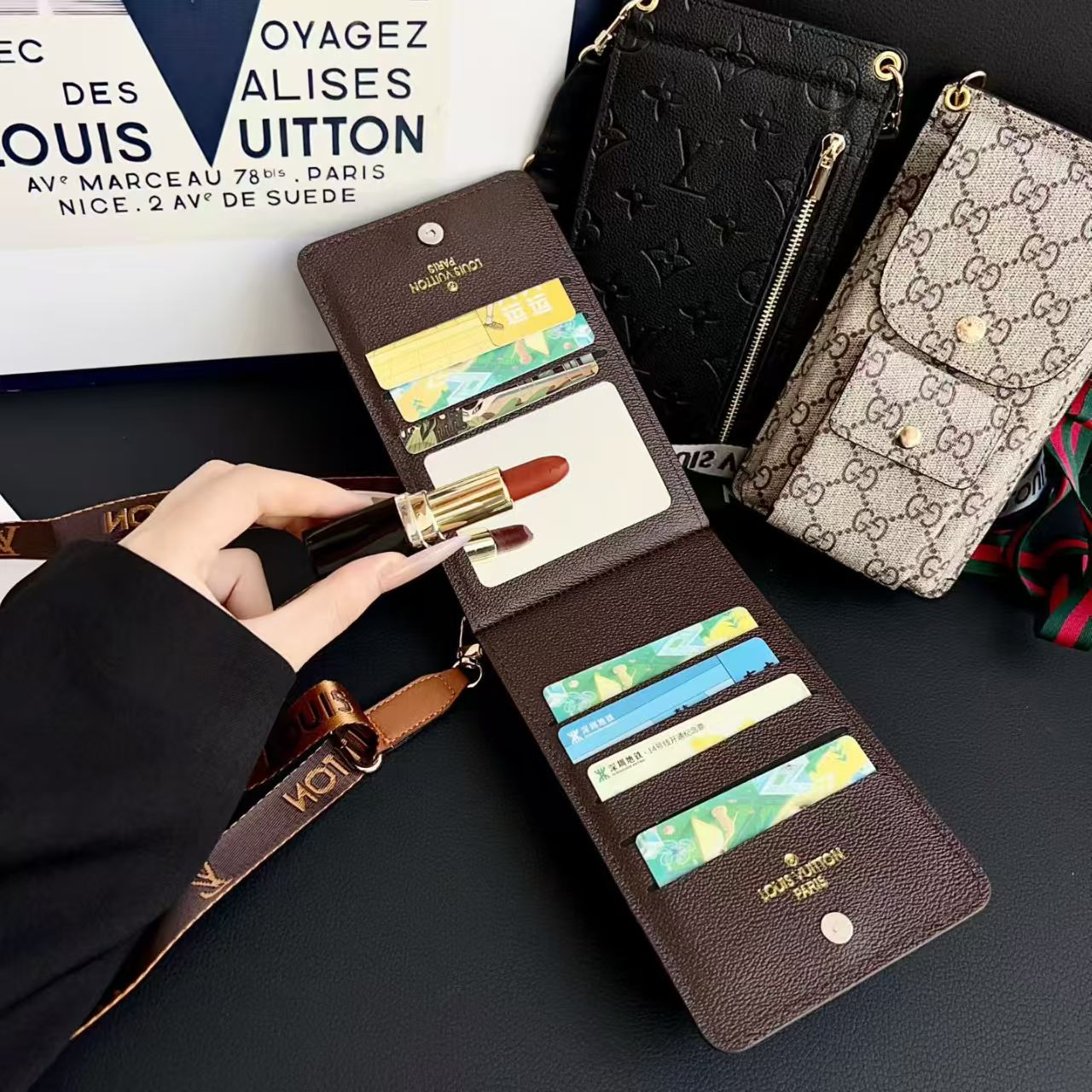 Universal Cosmetic-Style Wallet Phone Case (Fits Phones Under 6.9 Inches) with Bluetooth Earbud Pouch